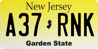 NJ license plate A37RNK