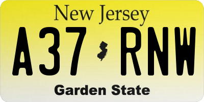 NJ license plate A37RNW
