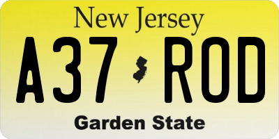 NJ license plate A37ROD