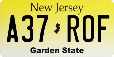 NJ license plate A37ROF