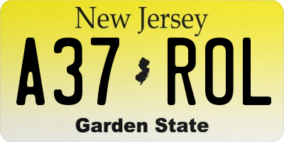 NJ license plate A37ROL