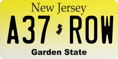 NJ license plate A37ROW