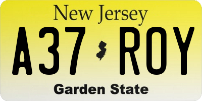 NJ license plate A37ROY