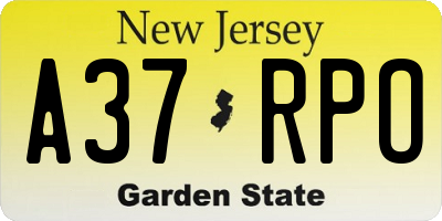 NJ license plate A37RPO