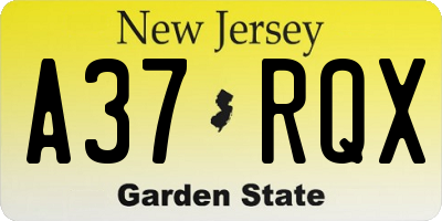 NJ license plate A37RQX