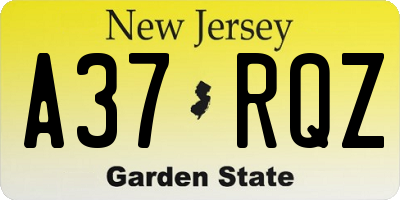NJ license plate A37RQZ