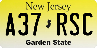 NJ license plate A37RSC