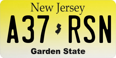 NJ license plate A37RSN