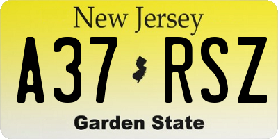 NJ license plate A37RSZ