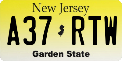 NJ license plate A37RTW