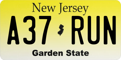 NJ license plate A37RUN