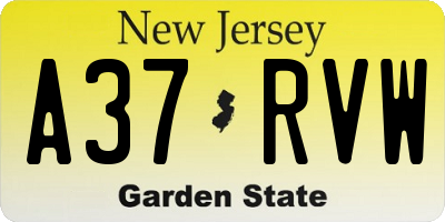 NJ license plate A37RVW