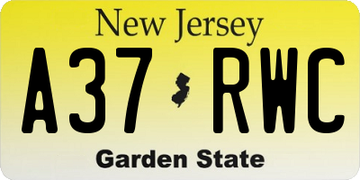 NJ license plate A37RWC