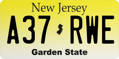 NJ license plate A37RWE
