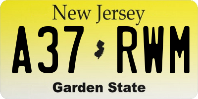 NJ license plate A37RWM