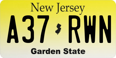 NJ license plate A37RWN