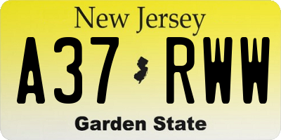 NJ license plate A37RWW