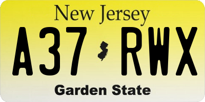 NJ license plate A37RWX