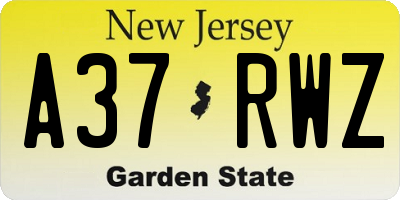 NJ license plate A37RWZ