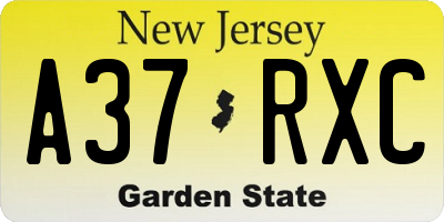 NJ license plate A37RXC