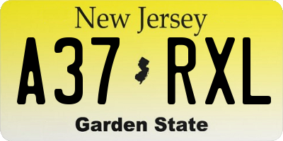 NJ license plate A37RXL