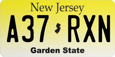 NJ license plate A37RXN