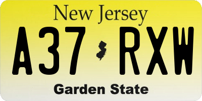 NJ license plate A37RXW