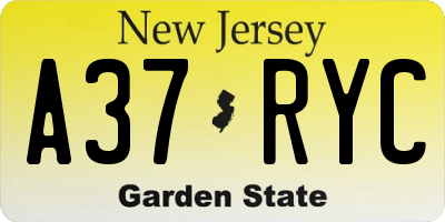 NJ license plate A37RYC