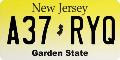 NJ license plate A37RYQ