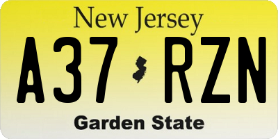 NJ license plate A37RZN