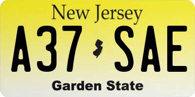 NJ license plate A37SAE
