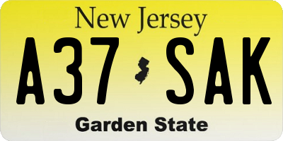 NJ license plate A37SAK