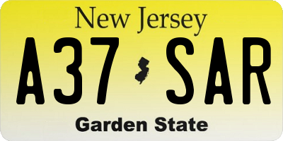 NJ license plate A37SAR