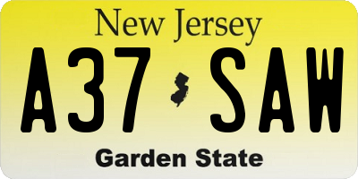 NJ license plate A37SAW