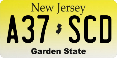 NJ license plate A37SCD