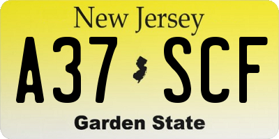 NJ license plate A37SCF