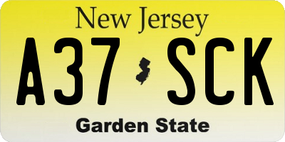 NJ license plate A37SCK
