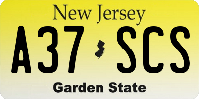 NJ license plate A37SCS