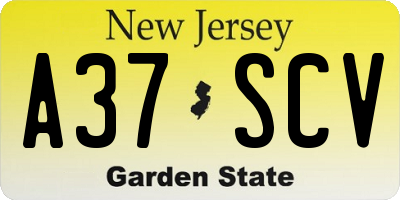 NJ license plate A37SCV