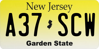 NJ license plate A37SCW