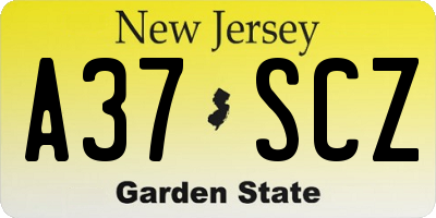 NJ license plate A37SCZ
