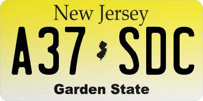 NJ license plate A37SDC