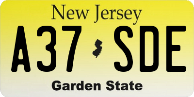 NJ license plate A37SDE
