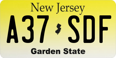 NJ license plate A37SDF