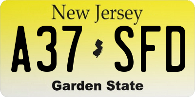 NJ license plate A37SFD