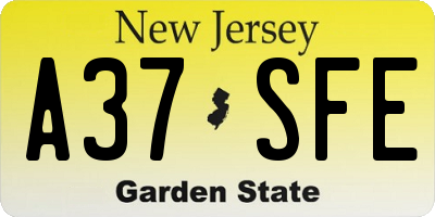 NJ license plate A37SFE