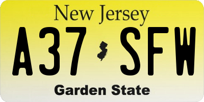 NJ license plate A37SFW
