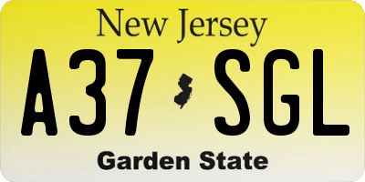 NJ license plate A37SGL