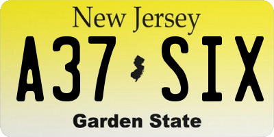 NJ license plate A37SIX