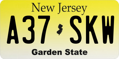 NJ license plate A37SKW